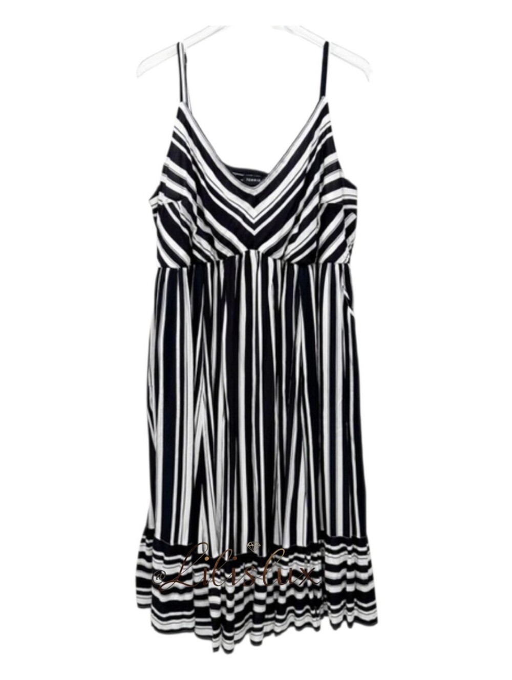 Torrid Size 2 Black And White Stripe Spaghetti Strap Dress Challis Ruffle Midi - Picture 3 of 10